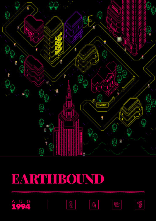 EarthBound - Duotone Minimal Video Game Art print poster minimal artwork gamer gaming Soft Reset a2 a3 a4 a5   